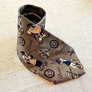 Vintage Warner Bros Looney Tunes 100% Silk Mens Tie Khaki
